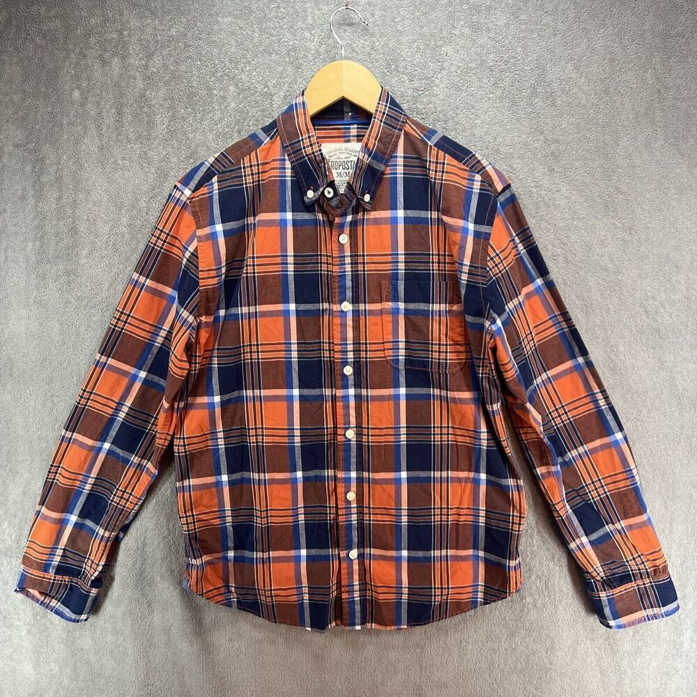 EUC Aeropostale Orange Blue White‎ Plaid Button Up Men's Shirt Size M